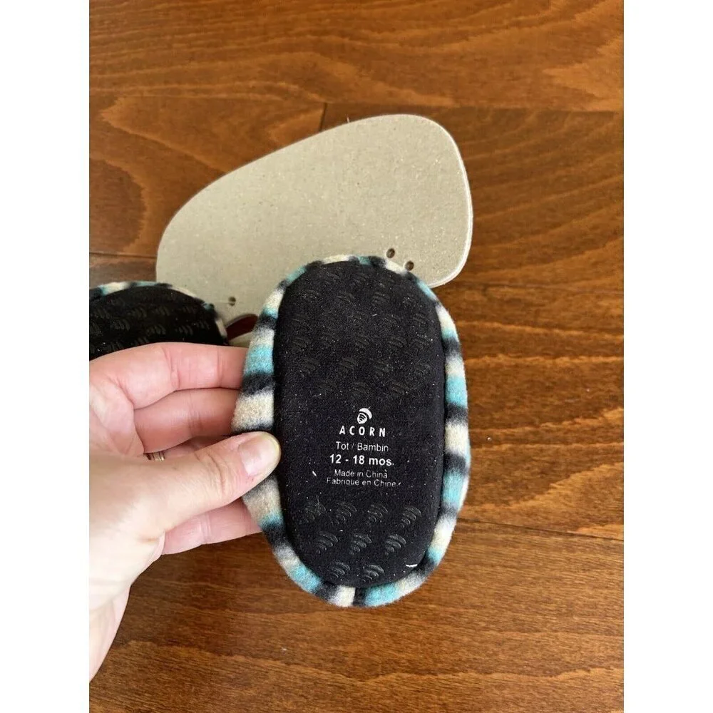 Acorn tots Unisex Kids Baby 12-18‎ Months Blue Striped Booties Slippers NEW